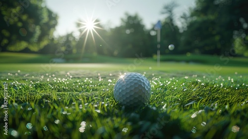 A golf ball on a vibrant green field, suitable for sports or leisure concepts