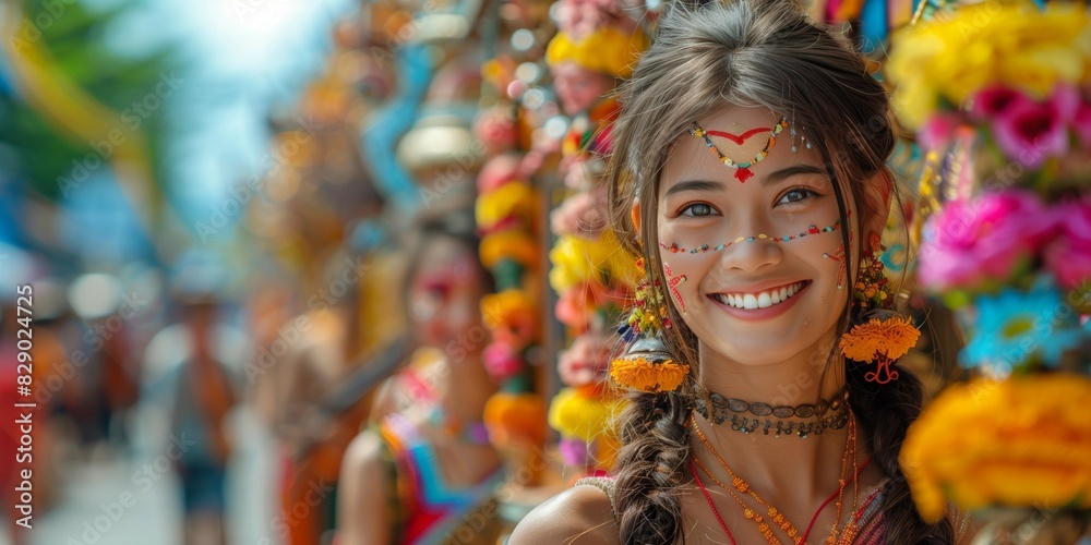 Cheering Crowds at Thai Festival Parade, generative ai Cheering Crowds at Thai Festival Parade, generative ai