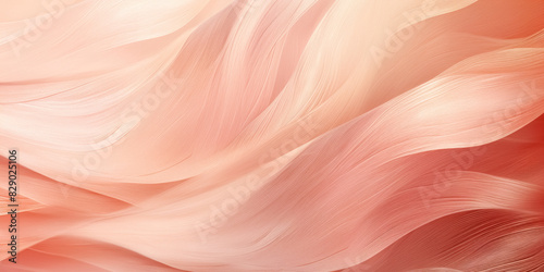 Delicate peach colored background with flowing gradient waves, fibrous surface texture with metallic sheen, banner for design or web