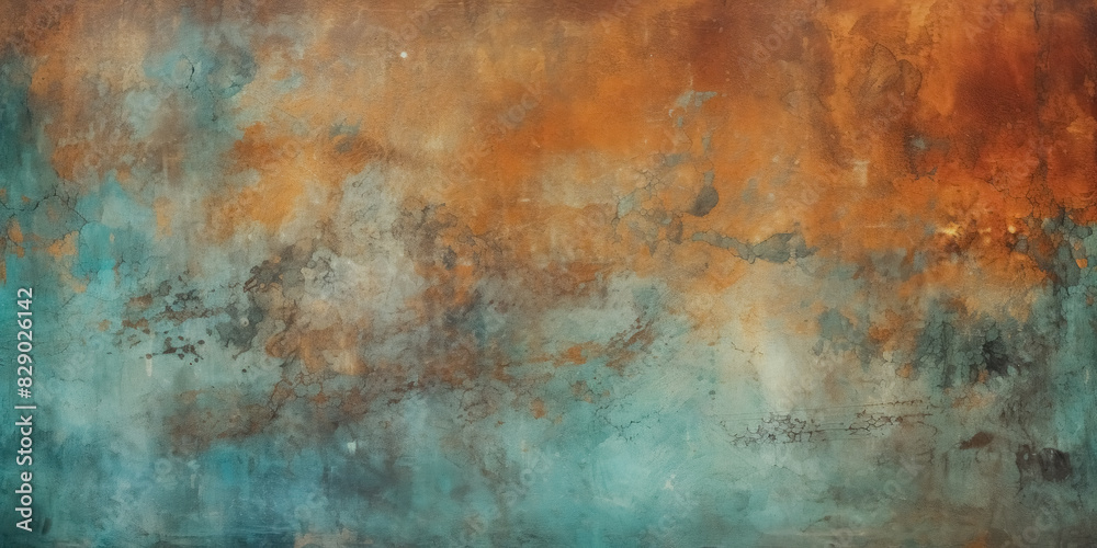 Old, vintage texture abstract grunge background with orange and blue gradient colors, distressed, dirty creative backdrop for design