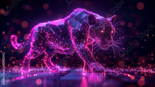 A panther silhouette in violet glow stands out against a black background, emanating an aura of mystery and elegance