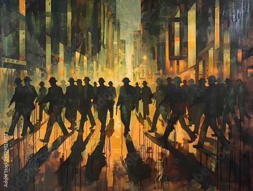 Bustling Cityscape at Night with Silhouetted Crowd of Figures Crossing a Busy Street © Everything by Rachan