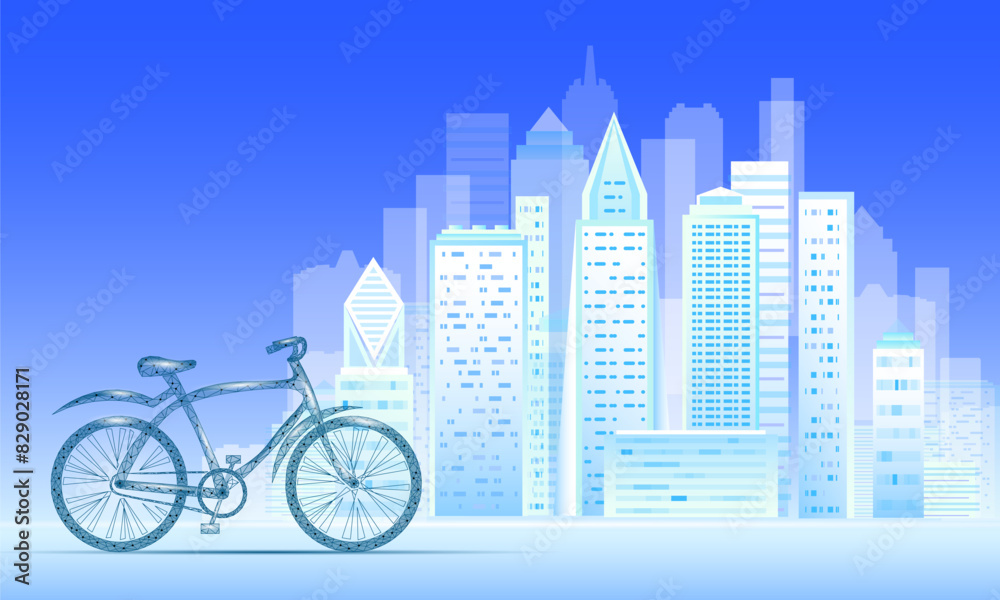 Fototapeta premium Outdoor sport activity eco friendly bike. City landscape urban polygonal poster vector illustration