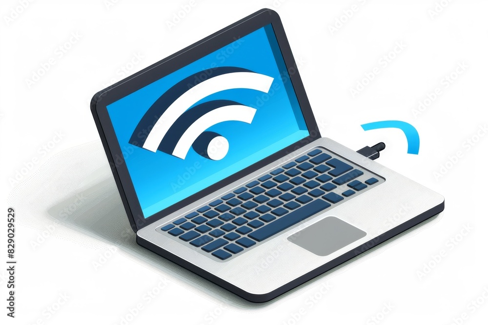 Computer Signal Potose Illustration of a laptop with visible Wi Fi signals, emphasizing the ...