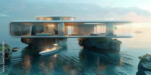 Sleek Stilted Home Overlooking the Sea, generative ai