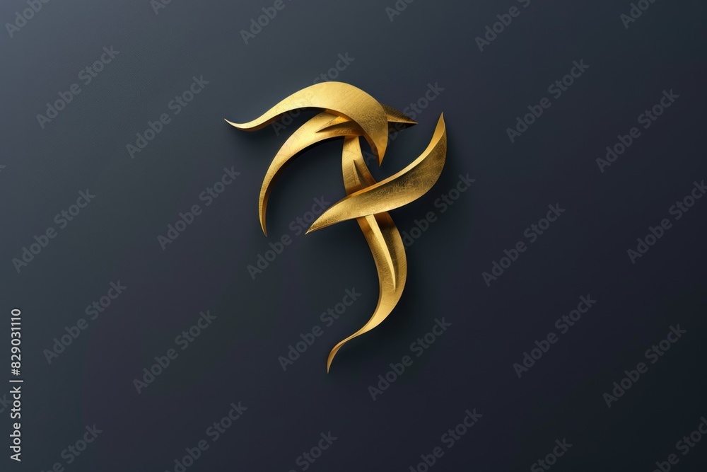 Fototapeta premium A golden letter R on a dark background. Suitable for typography design
