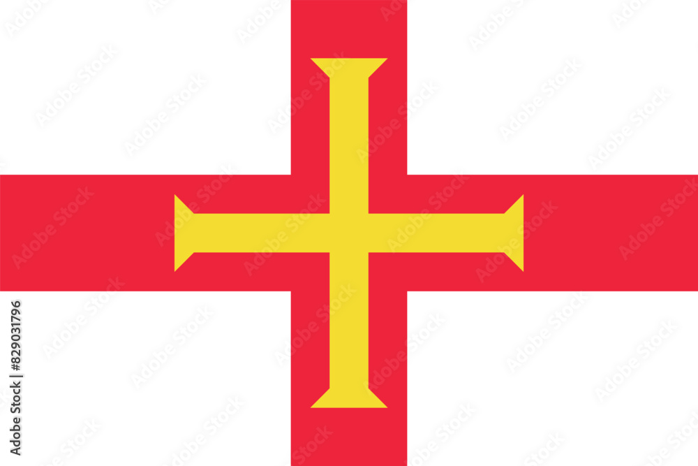 Obraz premium Flag of Guernsey. White flag with a cross. Guernsey is the state symbol of the British Crown Dependency.