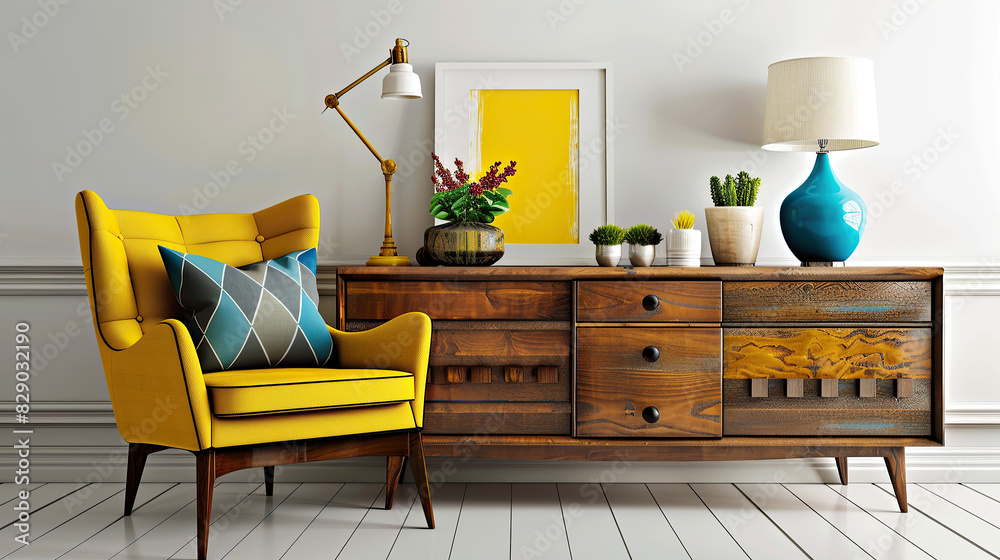 Fototapeta premium Art Home. Modern interior with commode and chair