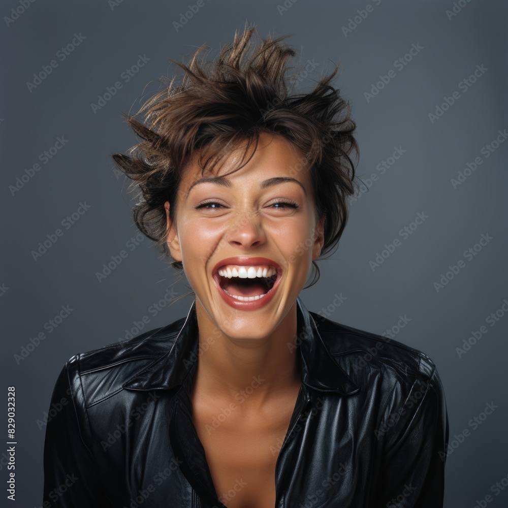 Joyful Businesswoman Engaged in Conversation, Expressing Laughter and Happiness in Middle Shot