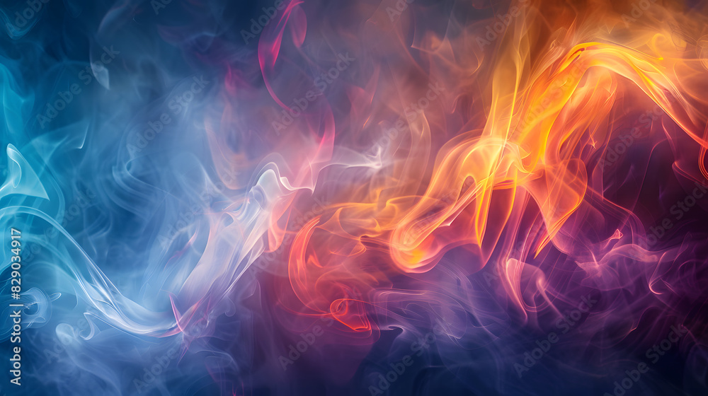 Fototapeta premium A colorful smokey background with a red and orange flame