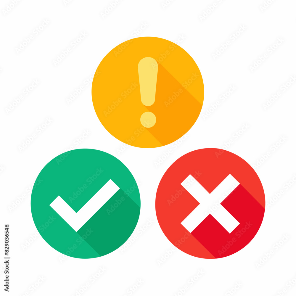 Check mark, exclamation point, and cross in three circles Stock Vector ...