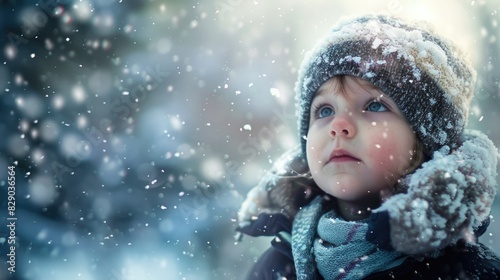 Child on snowy backdrop