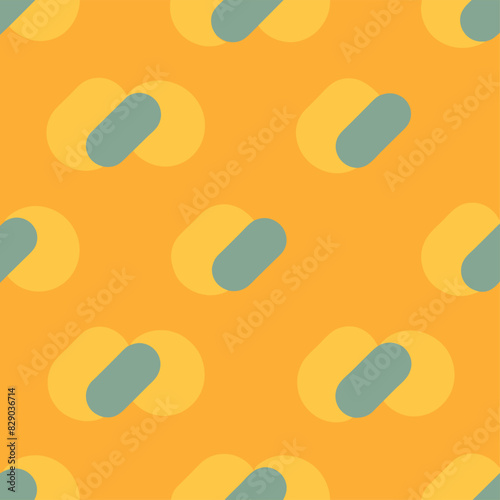 Seamless blue and yellow circles pattern on yellow background