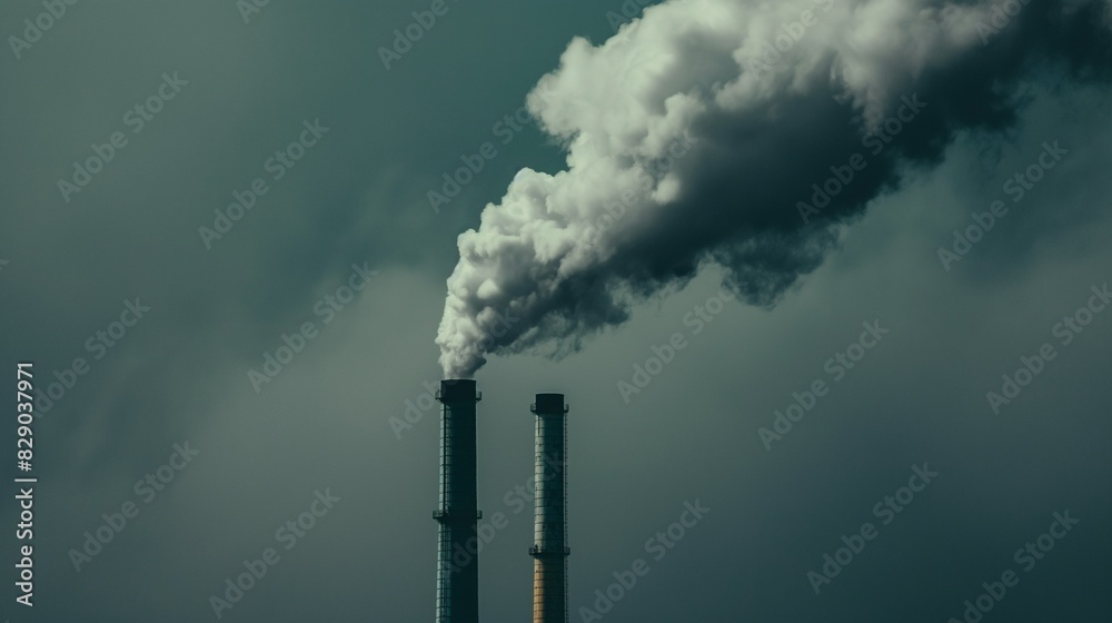 Air pollution by smoke coming out of factory chimneys, environmentally threatening smoke from chimneys Air pollution by smoke coming out of factory chimneys, environmentally threatening smoke from chimneys