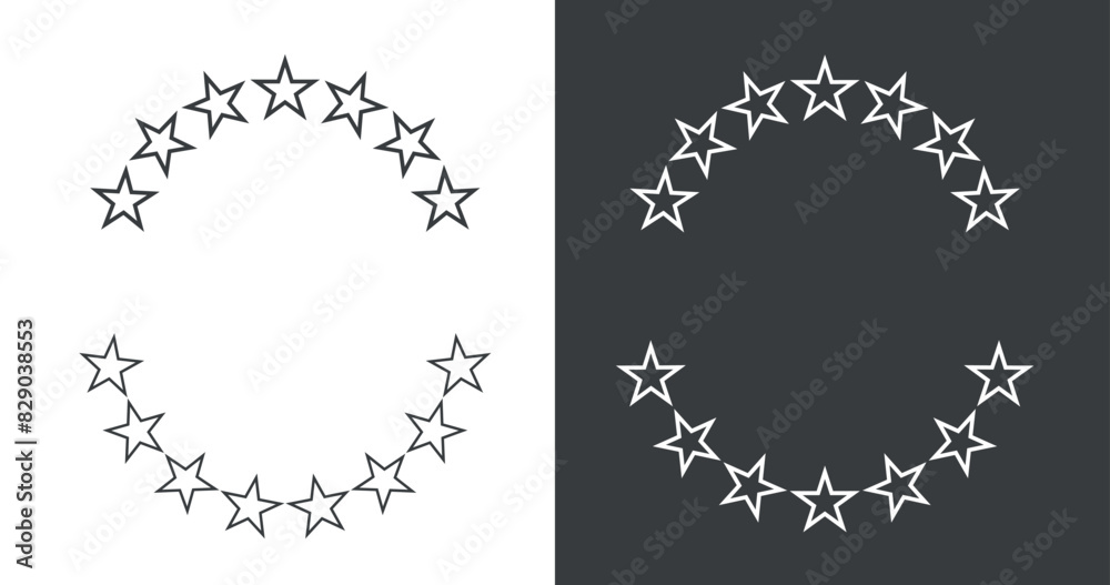 Icon of golden stars in a semicircle or around. Symbol of status or endurance. An attribute of quality or rating. Icon of golden stars in a semicircle or around. Symbol of status or endurance. An attribute of quality or rating.