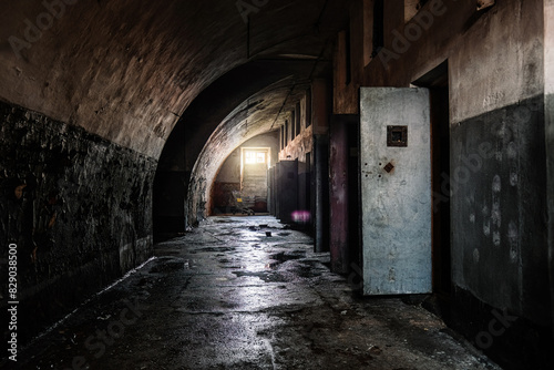 Old dark creepy abandoned prison castle photo