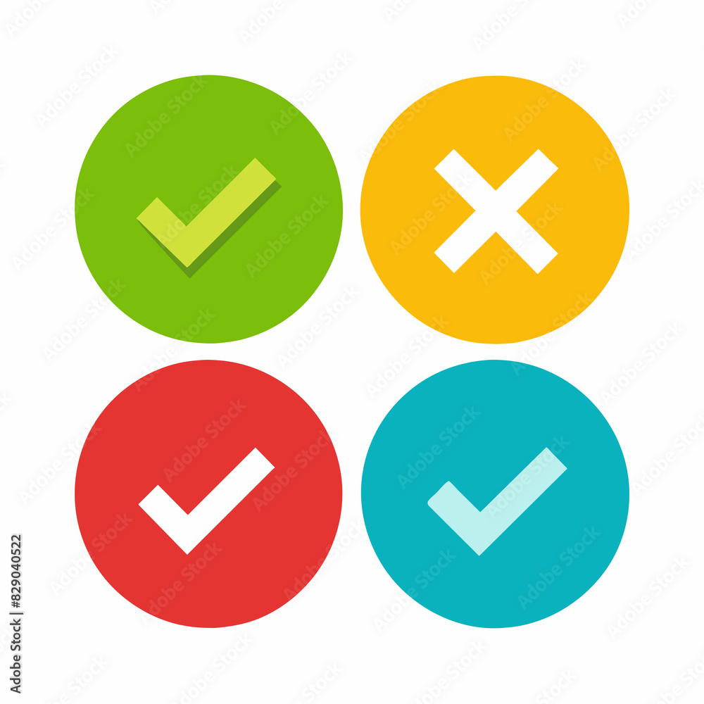 A set of four check marks and crosses in varying colors A set of four check marks and crosses in varying colors