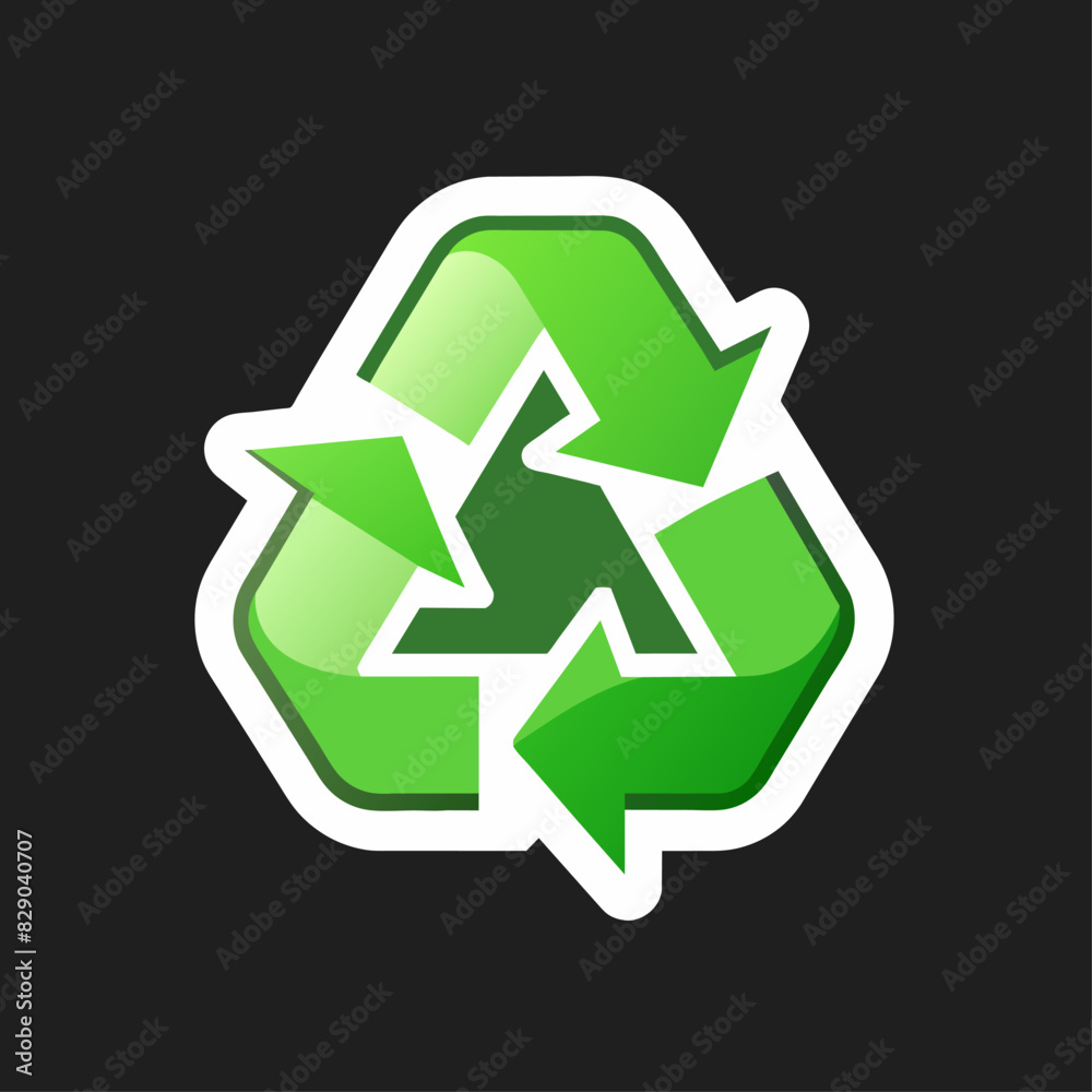 Green recycling symbol with arrows on black background Green recycling symbol with arrows on black background