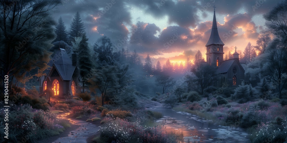 Serene Evening in the Countryside, generative ai Serene Evening in the Countryside, generative ai