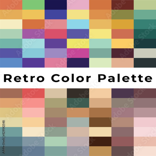 Modern vintage color palette set, Retro color guide palette in trendy 70s style, Retro Vintage color palette, colors, color palette, Vintage color.