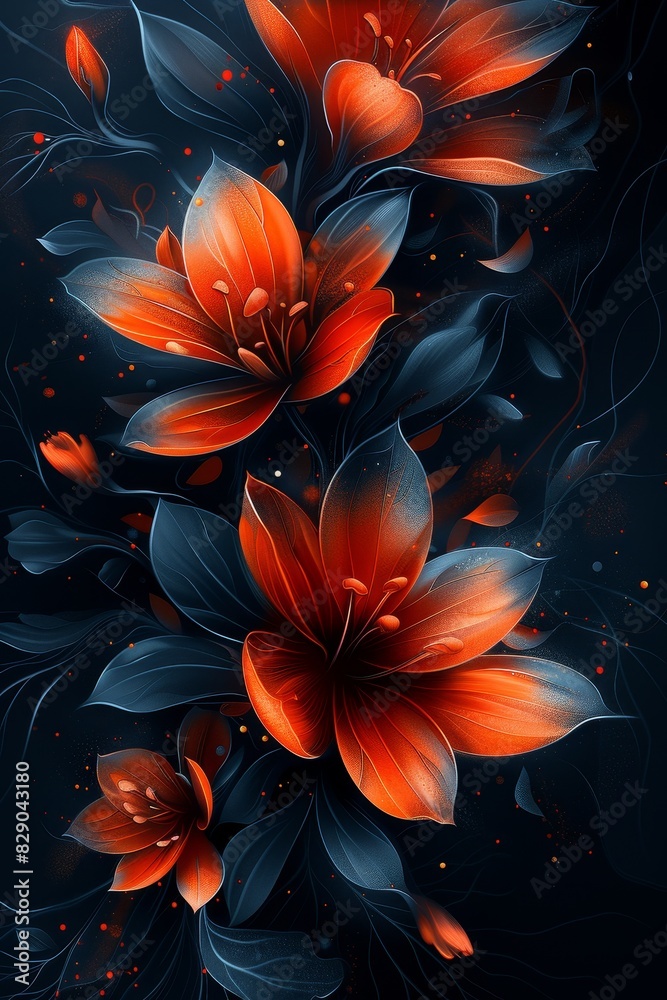 Obraz premium Vibrant Orange Flowers on Black Background