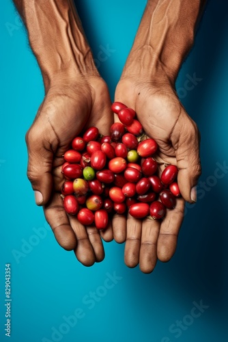 coffee beans in palms Generative AI © Valentine
