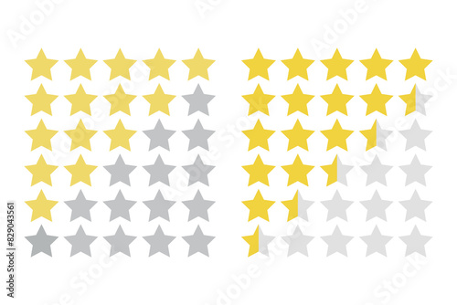 Product rating or customer review with gold stars and half star, flat vector icons for apps and websites.
