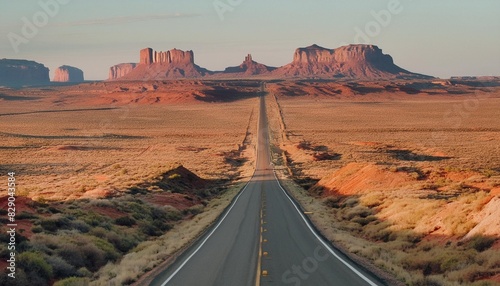 endless straight highway in the american southwest usa