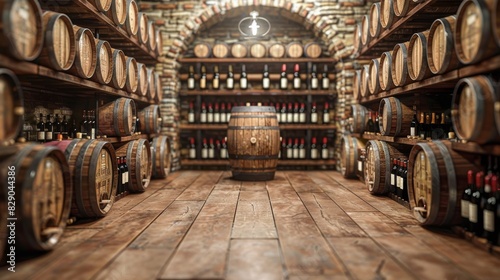 Wine Cellar Filled With Barrels