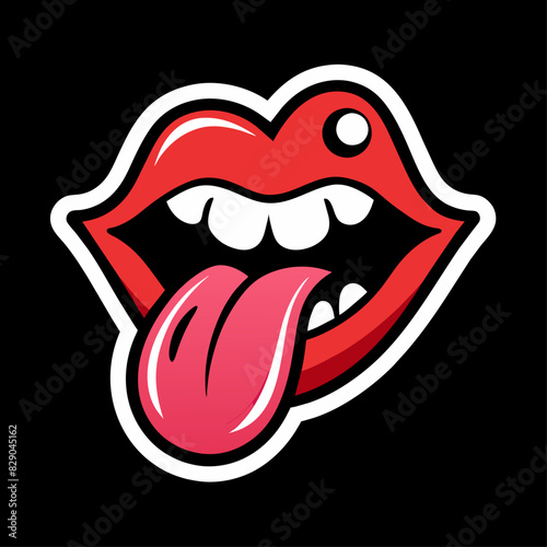 A sticker featuring the mouth of a woman, with her tongue poking out