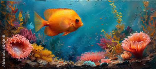 Vibrant fish swimming among in a aquarium. A vibrant underwater world .