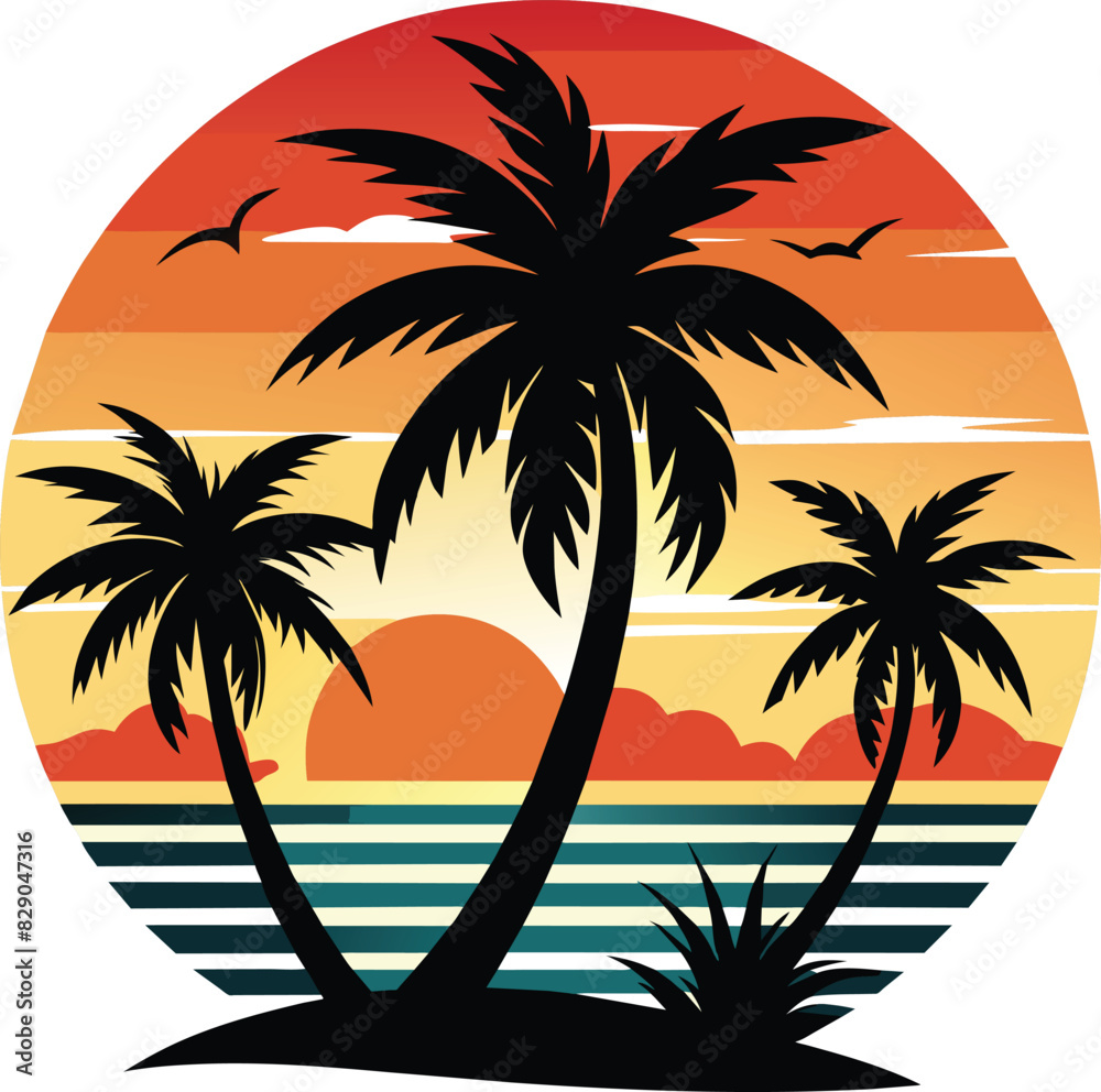 summer holiday background with palms trees vector illustration t-shirt design,  beach themes vector illustration