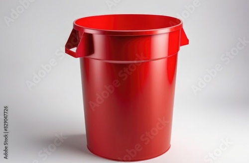 empty clean red plastic trash can on a white background.