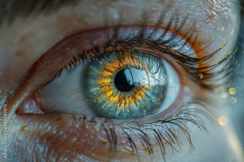 The fine lines of a human iris, highlighting eye color. Concept of vision and biological detail. Generative Ai. The fine lines of a human iris, highlighting eye color. Concept of vision and biological detail. Generative Ai.