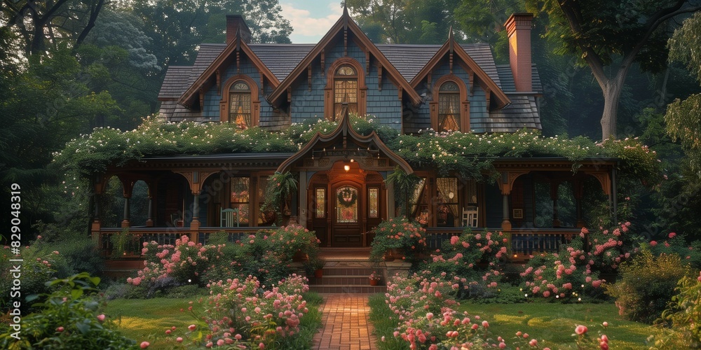Fototapeta premium Charming Historic Home with Wraparound Porch, generative ai