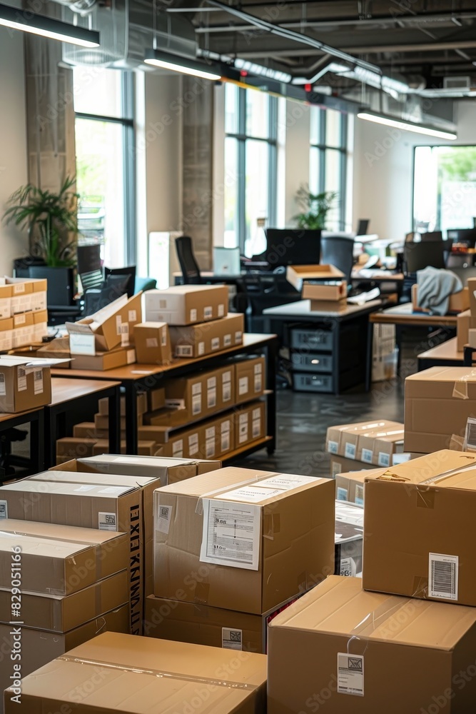 Office space filled with moving boxes during a corporate relocation 