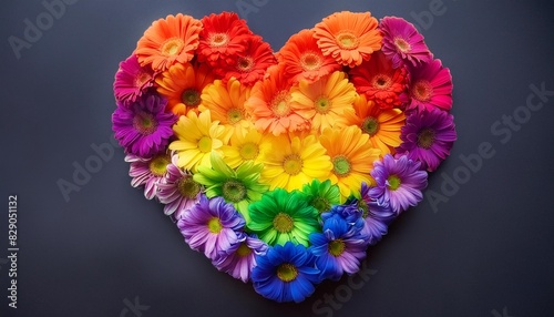 rainbow color heart made of flowers isolated on dark background this illustration represents concept of love for lgbtq gay lesbian pride and bisexsual digital colorful art digital illustration g photo