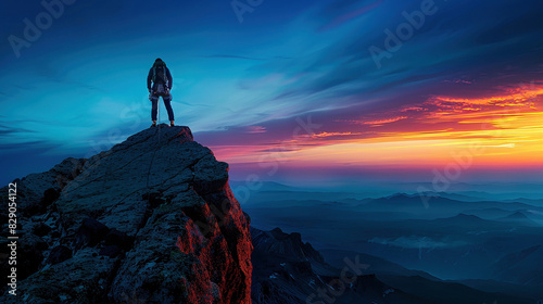 Mountain Climber Silhouette at Dawn's Break