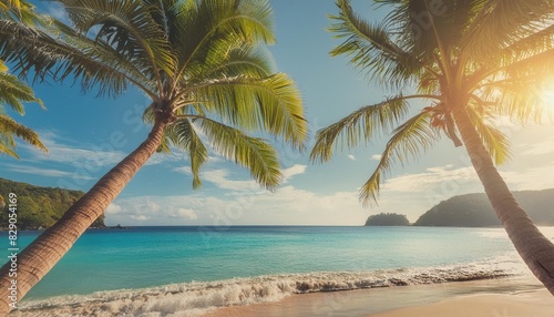 paradise island beach tropical landscape of summer panorama sunny sea sand sky palm trees luxury travel vacation destination exotic beach landscape amazing nature relax tranquil panoramic freedom