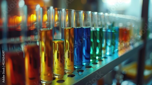 Vibrantly colored test tubes in a scientific experimentation lab