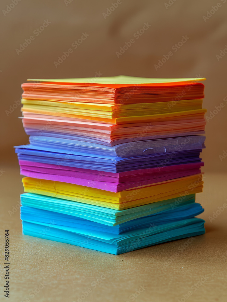 Stack of colorful paper sheets on a desk. Stack of colorful paper sheets on a desk.