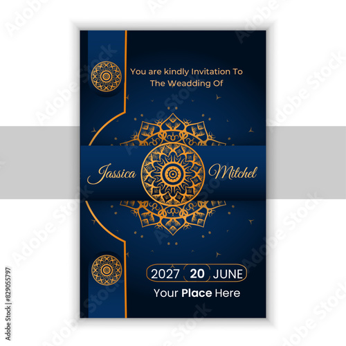 Luxury ornamental mandala wedding invitation card design template