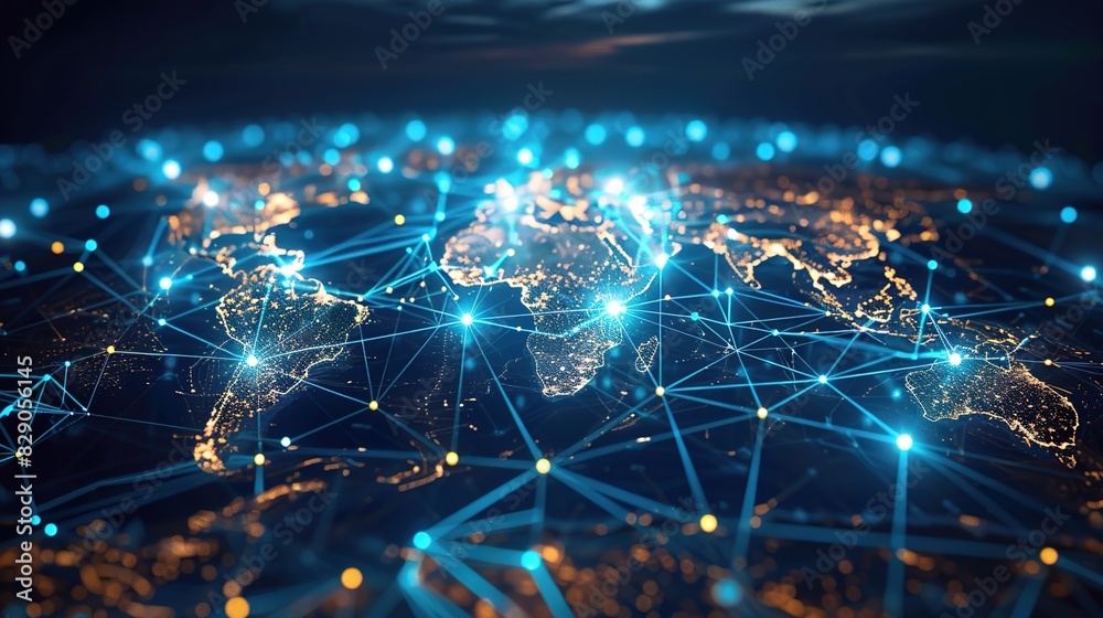 Glowing world map highlighting global networks and technological innovation in a digital age Glowing world map highlighting global networks and technological innovation in a digital age