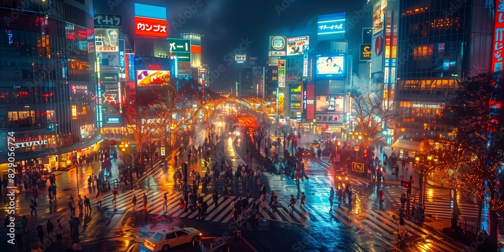 Fototapeta premium Electric Atmosphere in Tokyo's Shibuya District, generative ai