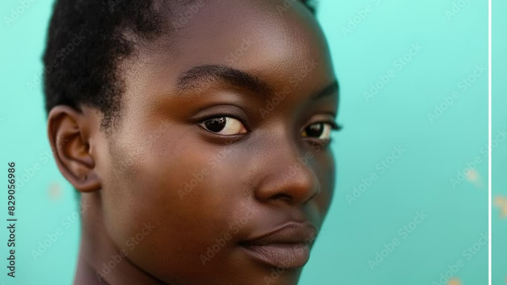 Treatment of acne and scars. Before and after. An African woman with acne scars on her face. Close-up. Laser treatment. Sensitive skin. Health insurance. Surgery. Beauty center Treatment of acne and scars. Before and after. An African woman with acne scars on her face. Close-up. Laser treatment. Sensitive skin. Health insurance. Surgery. Beauty center