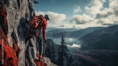 athlete highking at mountines photo