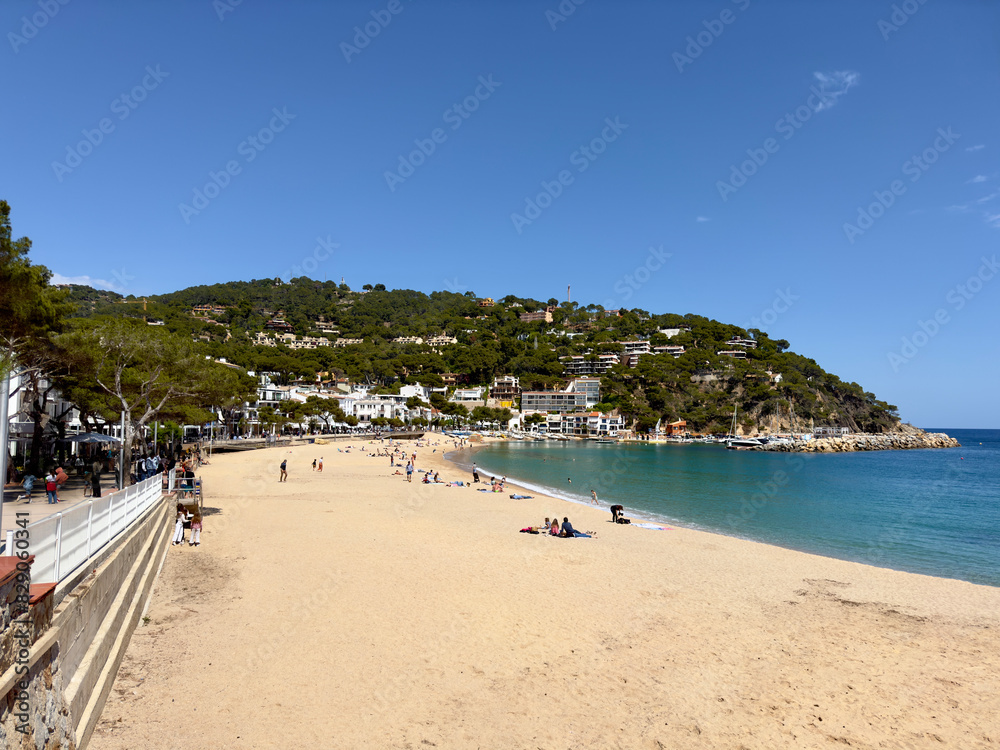 beautiful bay with beach and marina with yachts in the village Llafranc, Camí de Ronda, Costa Brava, Girona, Catalonia, Spain beautiful bay with beach and marina with yachts in the village Llafranc, Camí de Ronda, Costa Brava, Girona, Catalonia, Spain