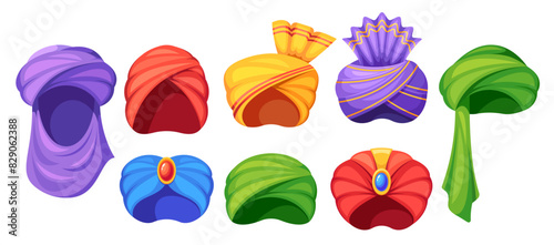 Vibrant Collection Of Colorful Turbans With Various Eastern Cultural Designs Isolated On White Background