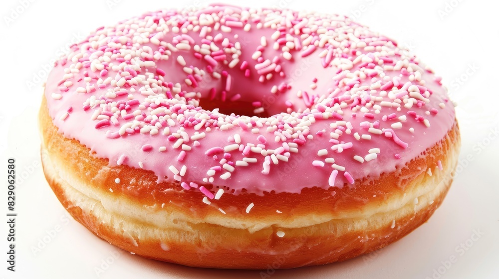 Pink frosted doughnut on a white background Pink frosted doughnut on a white background