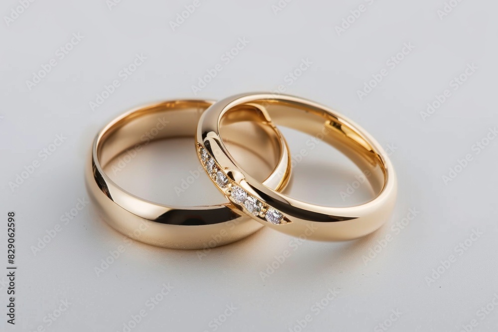 Golden wedding rings on a white background. Bride and Groom Rings Golden wedding rings on a white background. Bride and Groom Rings